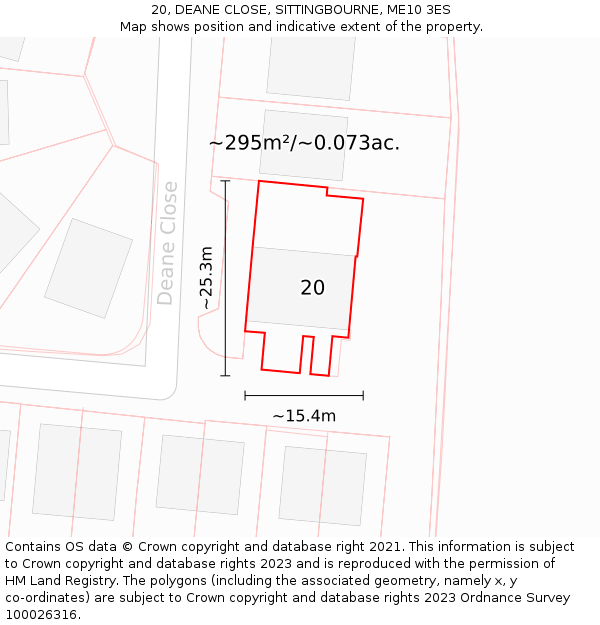 20, DEANE CLOSE, SITTINGBOURNE, ME10 3ES: Plot and title map
