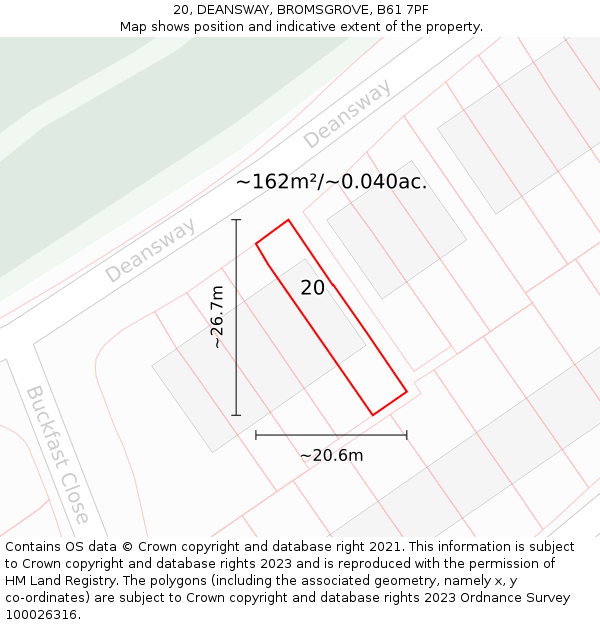 20, DEANSWAY, BROMSGROVE, B61 7PF: Plot and title map
