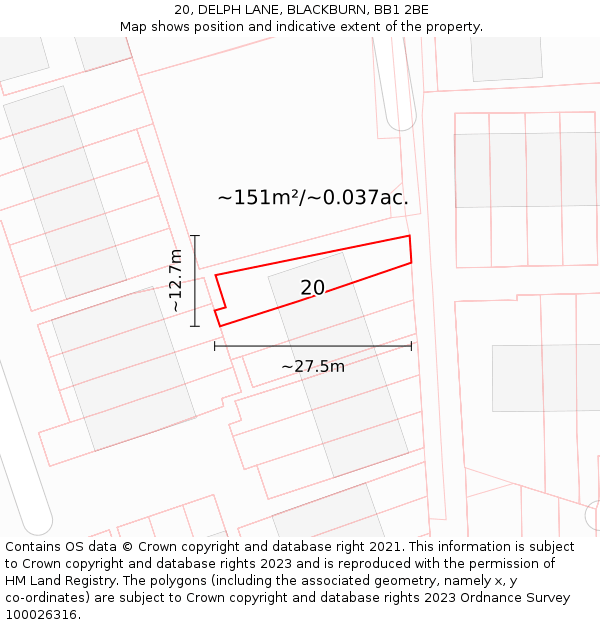 20, DELPH LANE, BLACKBURN, BB1 2BE: Plot and title map