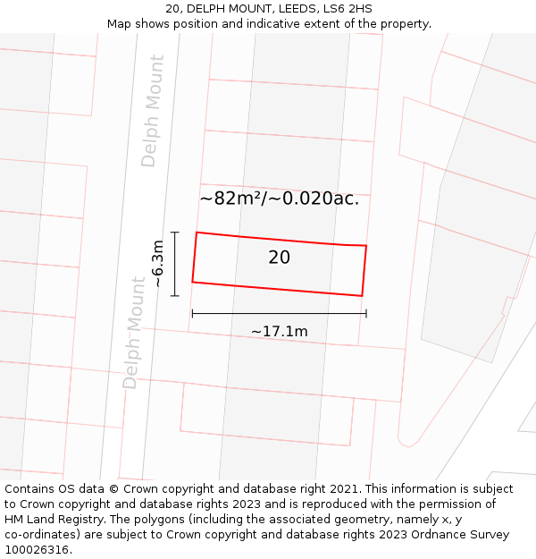 20, DELPH MOUNT, LEEDS, LS6 2HS: Plot and title map