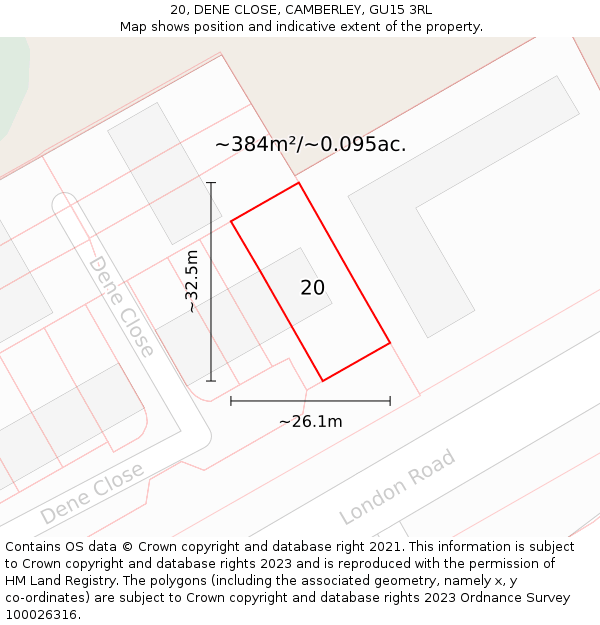 20, DENE CLOSE, CAMBERLEY, GU15 3RL: Plot and title map