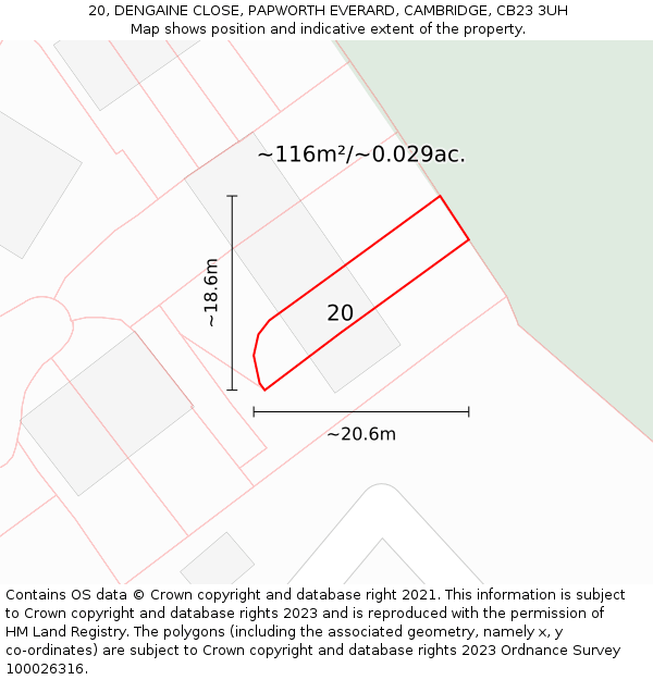 20, DENGAINE CLOSE, PAPWORTH EVERARD, CAMBRIDGE, CB23 3UH: Plot and title map