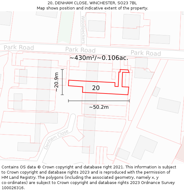 20, DENHAM CLOSE, WINCHESTER, SO23 7BL: Plot and title map