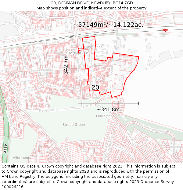 20, DENMAN DRIVE, NEWBURY, RG14 7GD: Plot and title map