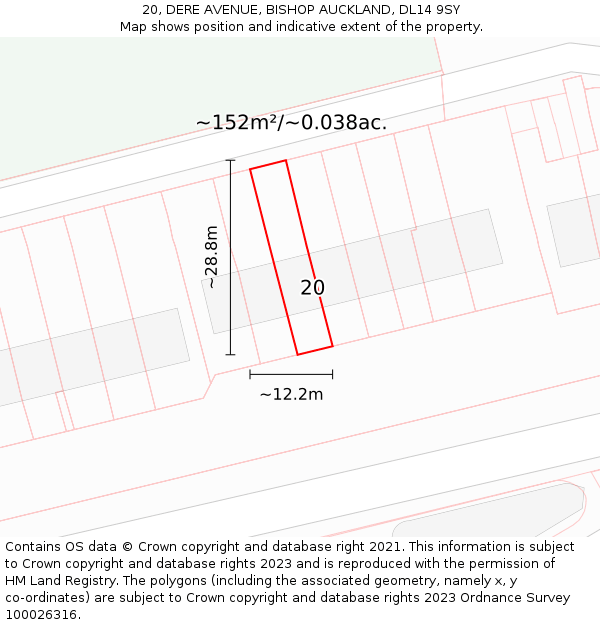 20, DERE AVENUE, BISHOP AUCKLAND, DL14 9SY: Plot and title map