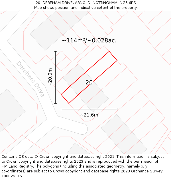 20, DEREHAM DRIVE, ARNOLD, NOTTINGHAM, NG5 6PS: Plot and title map