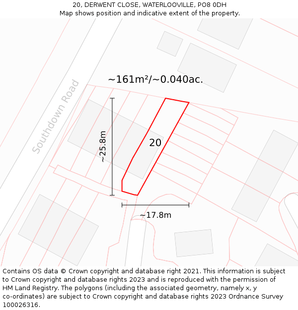 20, DERWENT CLOSE, WATERLOOVILLE, PO8 0DH: Plot and title map