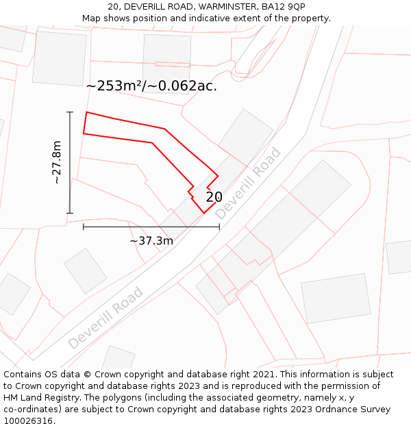 20, DEVERILL ROAD, WARMINSTER, BA12 9QP: Plot and title map