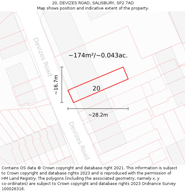 20, DEVIZES ROAD, SALISBURY, SP2 7AD: Plot and title map