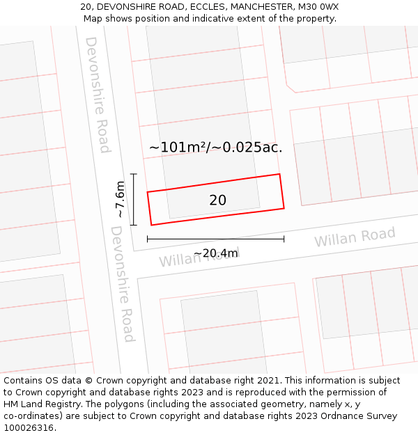 20, DEVONSHIRE ROAD, ECCLES, MANCHESTER, M30 0WX: Plot and title map