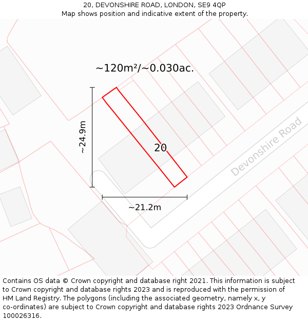 20, DEVONSHIRE ROAD, LONDON, SE9 4QP: Plot and title map