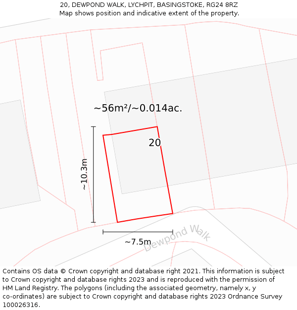 20, DEWPOND WALK, LYCHPIT, BASINGSTOKE, RG24 8RZ: Plot and title map