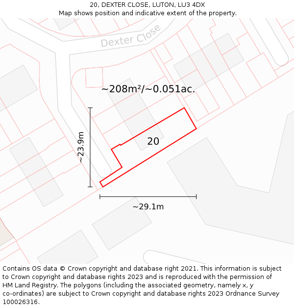 20, DEXTER CLOSE, LUTON, LU3 4DX: Plot and title map