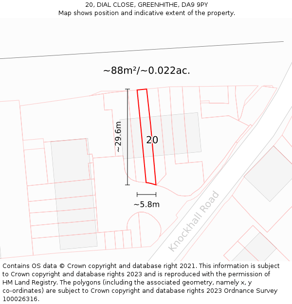 20, DIAL CLOSE, GREENHITHE, DA9 9PY: Plot and title map