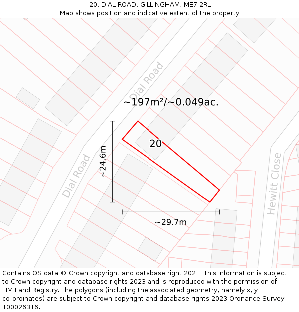 20, DIAL ROAD, GILLINGHAM, ME7 2RL: Plot and title map