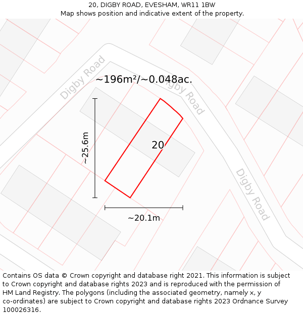 20, DIGBY ROAD, EVESHAM, WR11 1BW: Plot and title map