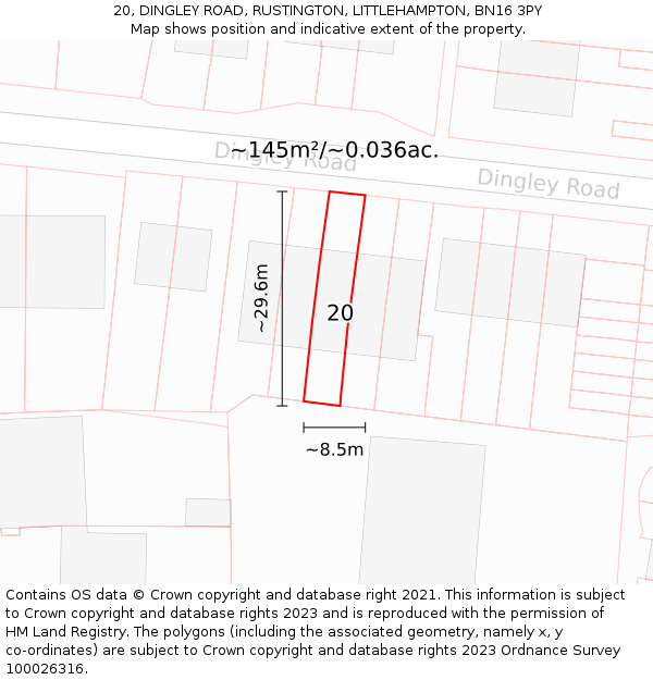 20, DINGLEY ROAD, RUSTINGTON, LITTLEHAMPTON, BN16 3PY: Plot and title map