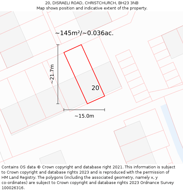 20, DISRAELI ROAD, CHRISTCHURCH, BH23 3NB: Plot and title map