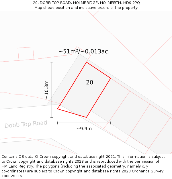 20, DOBB TOP ROAD, HOLMBRIDGE, HOLMFIRTH, HD9 2PQ: Plot and title map
