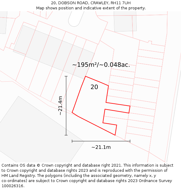 20, DOBSON ROAD, CRAWLEY, RH11 7UH: Plot and title map