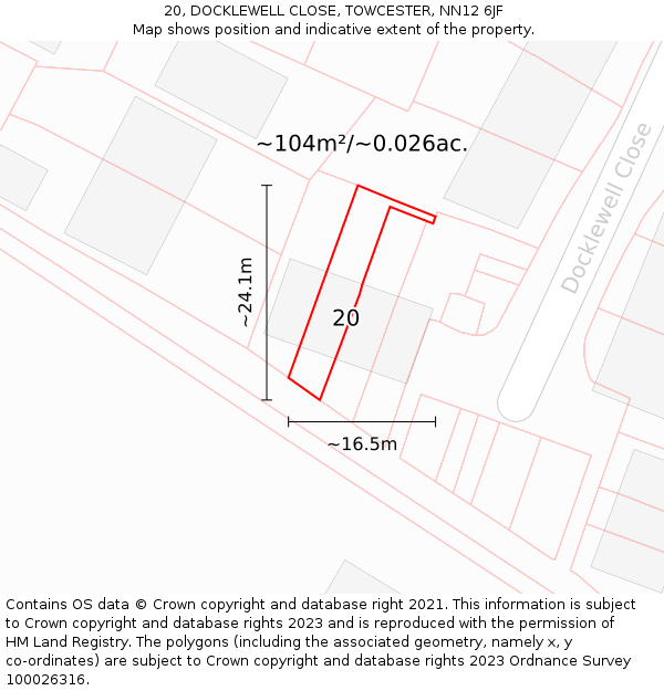 20, DOCKLEWELL CLOSE, TOWCESTER, NN12 6JF: Plot and title map