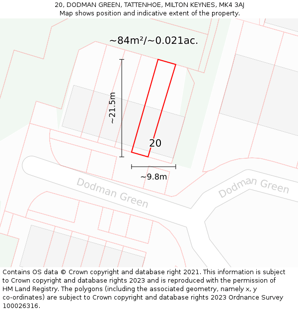 20, DODMAN GREEN, TATTENHOE, MILTON KEYNES, MK4 3AJ: Plot and title map