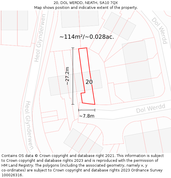 20, DOL WERDD, NEATH, SA10 7QX: Plot and title map