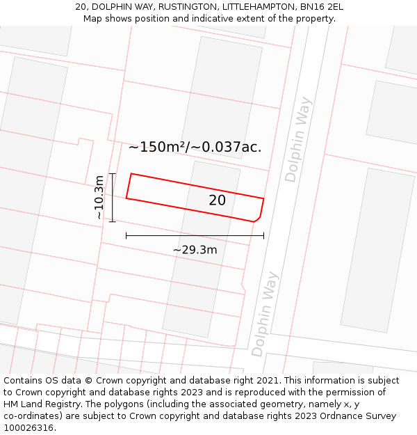 20, DOLPHIN WAY, RUSTINGTON, LITTLEHAMPTON, BN16 2EL: Plot and title map