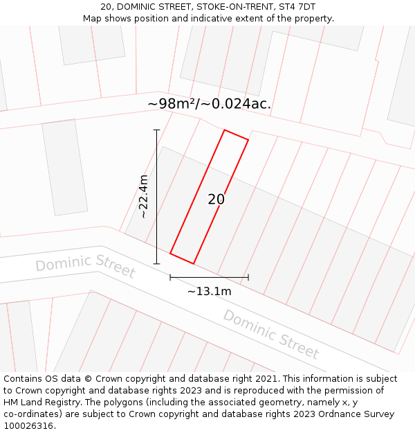 20, DOMINIC STREET, STOKE-ON-TRENT, ST4 7DT: Plot and title map