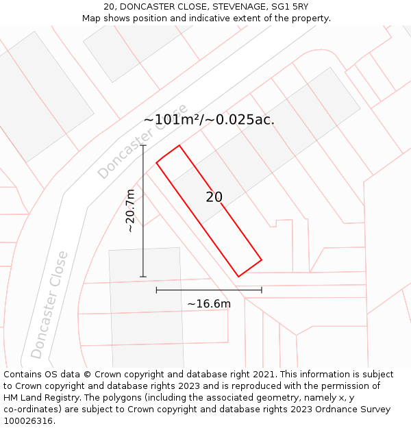 20, DONCASTER CLOSE, STEVENAGE, SG1 5RY: Plot and title map