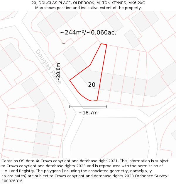 20, DOUGLAS PLACE, OLDBROOK, MILTON KEYNES, MK6 2XG: Plot and title map
