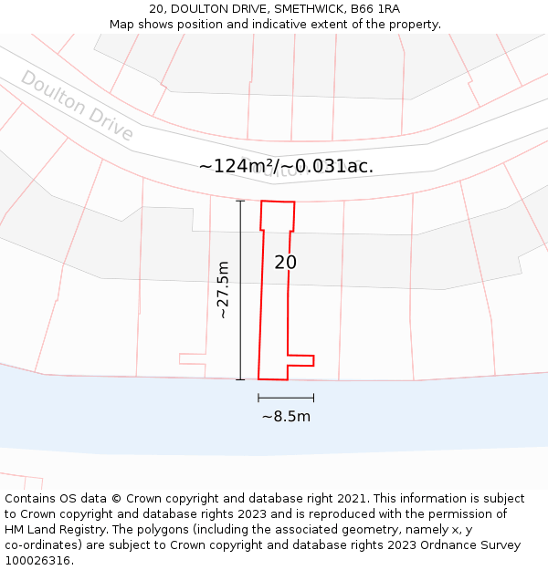 20, DOULTON DRIVE, SMETHWICK, B66 1RA: Plot and title map