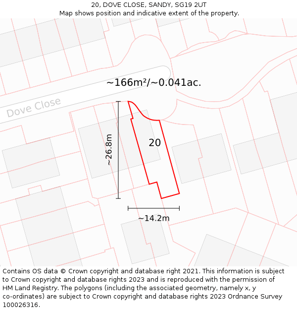 20, DOVE CLOSE, SANDY, SG19 2UT: Plot and title map