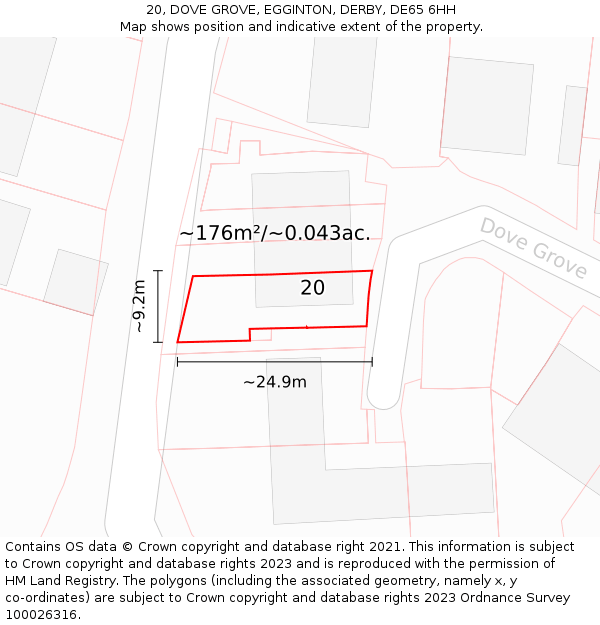 20, DOVE GROVE, EGGINTON, DERBY, DE65 6HH: Plot and title map
