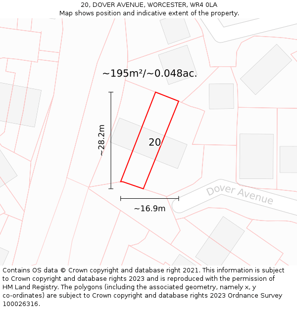 20, DOVER AVENUE, WORCESTER, WR4 0LA: Plot and title map