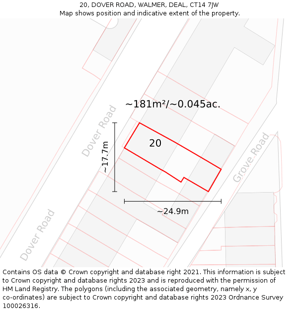 20, DOVER ROAD, WALMER, DEAL, CT14 7JW: Plot and title map