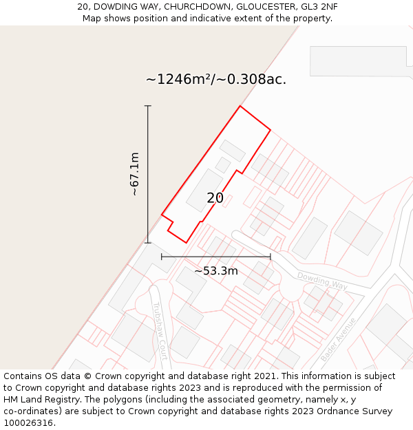20, DOWDING WAY, CHURCHDOWN, GLOUCESTER, GL3 2NF: Plot and title map