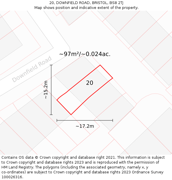 20, DOWNFIELD ROAD, BRISTOL, BS8 2TJ: Plot and title map