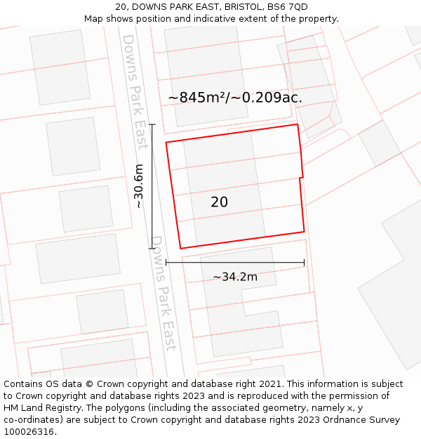 20, DOWNS PARK EAST, BRISTOL, BS6 7QD: Plot and title map