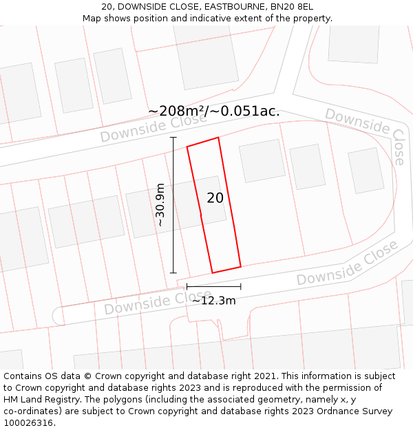 20, DOWNSIDE CLOSE, EASTBOURNE, BN20 8EL: Plot and title map
