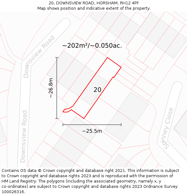 20, DOWNSVIEW ROAD, HORSHAM, RH12 4PF: Plot and title map