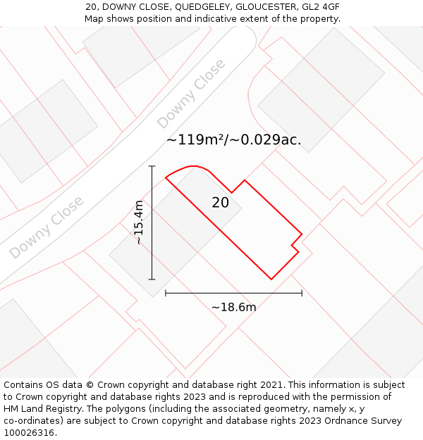 20, DOWNY CLOSE, QUEDGELEY, GLOUCESTER, GL2 4GF: Plot and title map