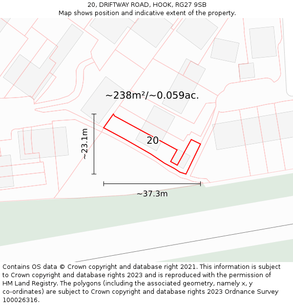20, DRIFTWAY ROAD, HOOK, RG27 9SB: Plot and title map