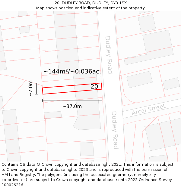 20, DUDLEY ROAD, DUDLEY, DY3 1SX: Plot and title map