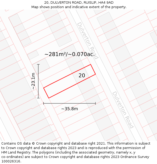 20, DULVERTON ROAD, RUISLIP, HA4 9AD: Plot and title map