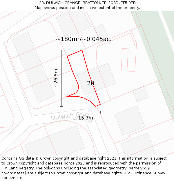 20, DULWICH GRANGE, BRATTON, TELFORD, TF5 0EB: Plot and title map