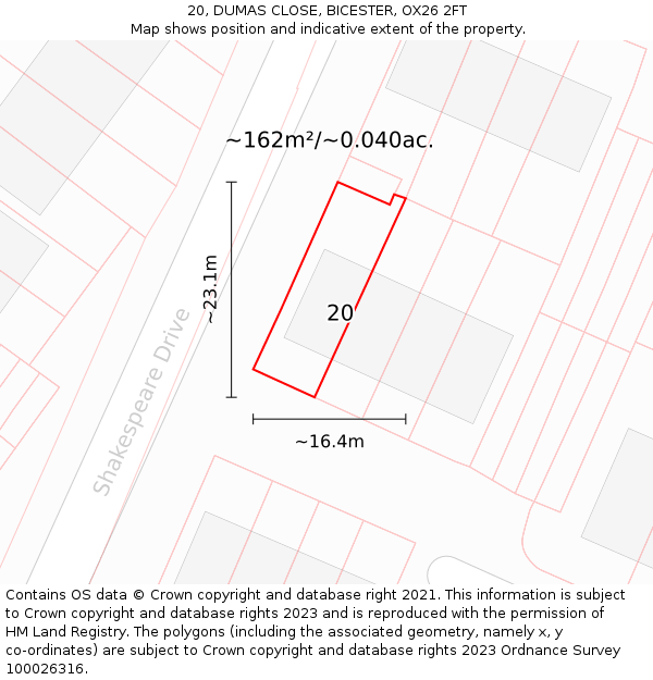 20, DUMAS CLOSE, BICESTER, OX26 2FT: Plot and title map