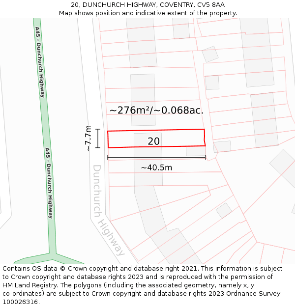 20, DUNCHURCH HIGHWAY, COVENTRY, CV5 8AA: Plot and title map