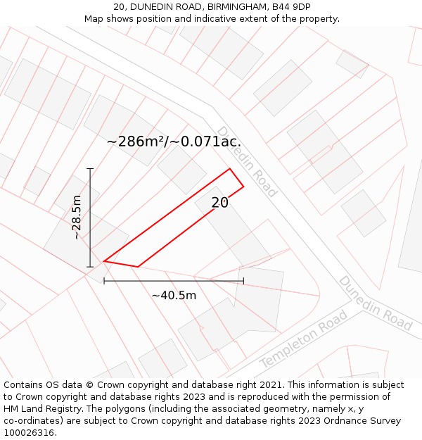 20, DUNEDIN ROAD, BIRMINGHAM, B44 9DP: Plot and title map