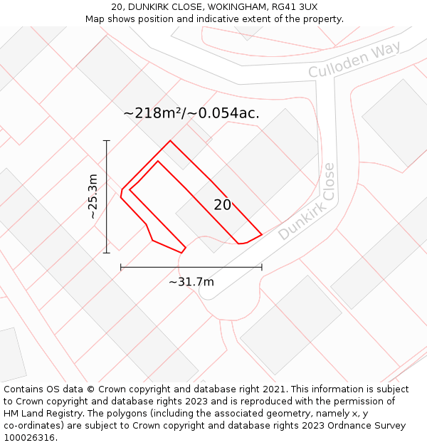 20, DUNKIRK CLOSE, WOKINGHAM, RG41 3UX: Plot and title map